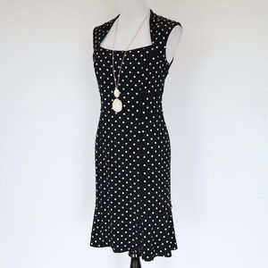 WHITE HOUSE BLACK MARKET Size 8 Black Polka Dot Sleeveless Dress